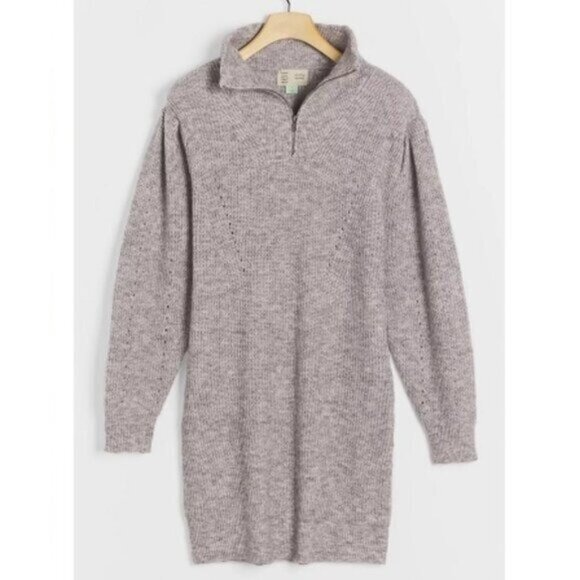 Anthropologie Saturday/Sunday Vivian Sweater Dress M Gray Knit 1/4 Zip Sporty - Picture 1 of 7